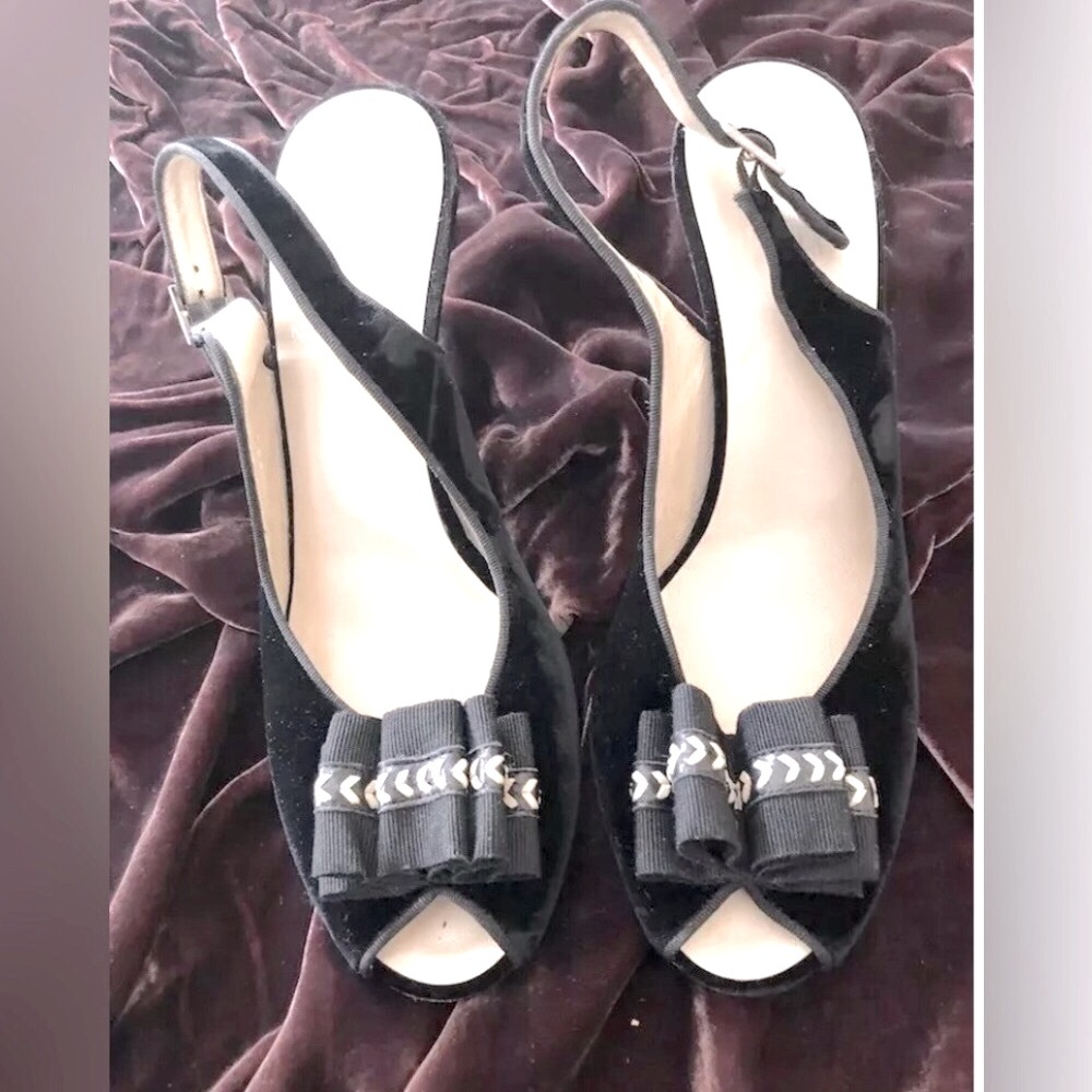 Nina Ricci Sandals Shoes Open Toe Heeled Black Velvet sling backs 40.5 9-9.5-10